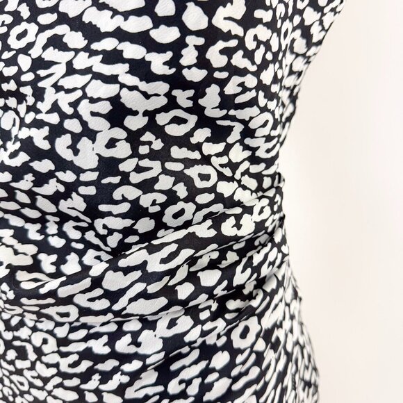90S STYLE SATIN SLIP DRESS DRAPED COWL NECK BLACK AND WHITE LEOPARD PRINT - Picture 7 of 7